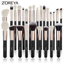 Zoreya zwarte make -upborstels set natuurlijk haar foundation poeder wenkbrauw contour oogschaduw make -up maquiage 240403