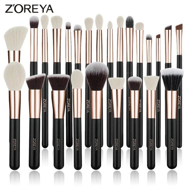 ZOREYA-Juego de brochas de maquillaje negras, brochas de pelo Natural, base en polvo, contorno de cejas, sombra de ojos, brochas de maquillaje, maquiage 240311