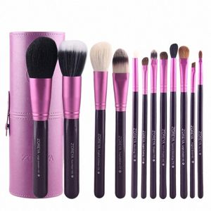 Zoreya Marque 12pcs Pinceaux de maquillage en poils de chèvre naturels Femmes Outil cosmétique professionnel Maquillage Titulaire Brosse à poudre Set Laine animale V7LI #