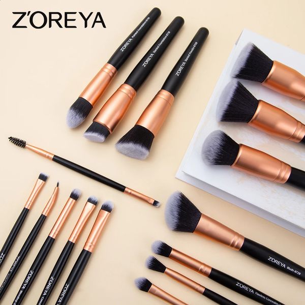 Zoreya Marque Soft Synthetic Bristles Makeup Brush Brush Set Oeil Make Up Tool Cruelty Black Mélangez Clease Foundation Bross Box Gift 240403
