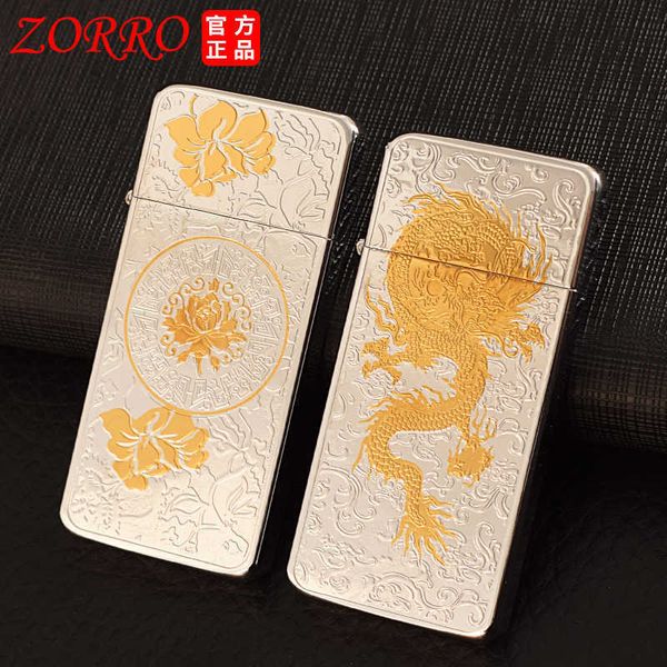 ZORRO chinois TangCao rétro Ultra-mince antique argent meule Portable kérosène briquet accessoires pour fumer Gadgets QJ93