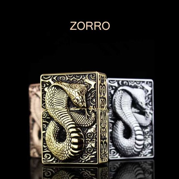 ZORRO – briquet à kérosène en métal gaufré, trois armures lourdes dominatrices en relief de serpent, coque en cuivre, accessoires pour fumer, Gadgets pour hommes WD4B