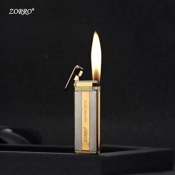 ZORRO – Mini briquet Ultra fin au Butane, sans gaz, en alliage de Zinc, tréfilage sous vide, meule d'allumage, accessoires pour fumer