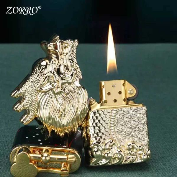 ZORRO nouveau luxe créatif 3D Dragon sculpture rétro kérosène briquet métal soudage meule hommes fumer accessoires cadeau