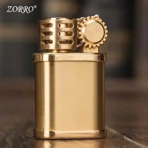 ZORRO nuevo Metal latón pequeño mechero de queroseno Punk Vintage personalizado muela Mini encendedor portátil accesorios para fumar