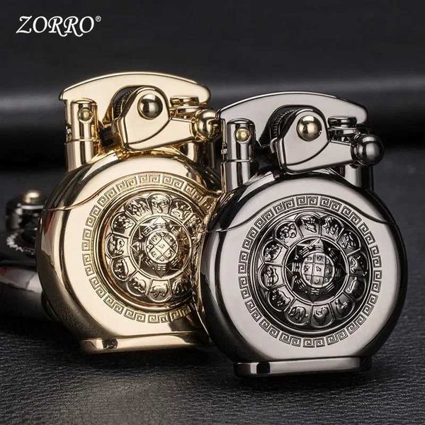 Zorro nouveau briquet à kérosène coupe-vent inhabituel peut jouer plateau tournant culbuteur allumage automatique pas d'essence cadeau pour hommes