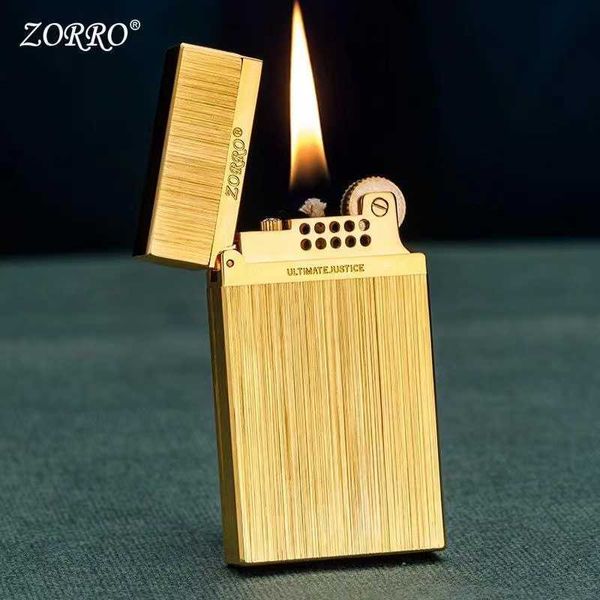 ZORRO – briquet à kérosène en cuivre pur, Ultra fin, voix forte, technologie de dessin en métal, meule d'allumage, accessoires pour fumer NA3Z