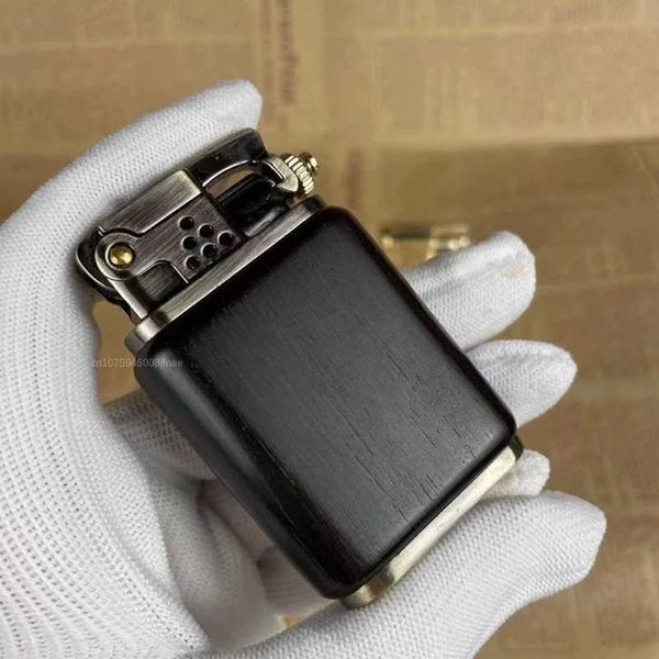Zorro-encendedor de queroseno de sándalo, retro, creativo, de latón, tipo de presión lateral, encendido automático por rebote, regalo para hombres, fumar cigarrillos, 1HSY