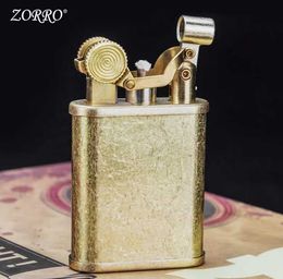 ZORRO Vintage Laiton Mécanique Automatique Eject Switch Kerosene Briquet Réutilisable Cigarette Lighter-5.7cm 8T15 No Gas