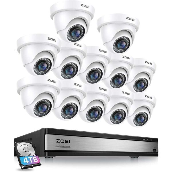 Système de caméras de sécurité à domicile Zosi 3K Lite avec détection de véhicules humains AI, enregistreur DVR 8CH, 6 x 1080p CAMERA CCTV CCTV, intérieur extérieur, vision nocturne de 80 pieds
