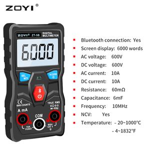 Zoyi ZT5B Professional Digital Multimètre AC / DC AMMETER VOLT OHM TESTER METRIMETRO avec thermocouple LCDBACKlight portable