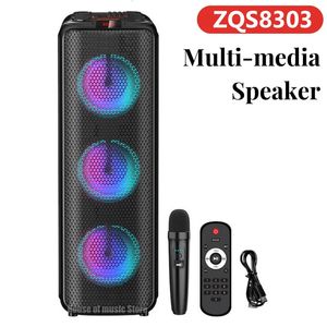 ZQS8303 Tres Bocina móvil para exteriores de 8 pulgadas DJ Big Music Soundbox Iluminación LED para discoteca 40 Karaoke de alta potencia Bluetooth Sers 240126