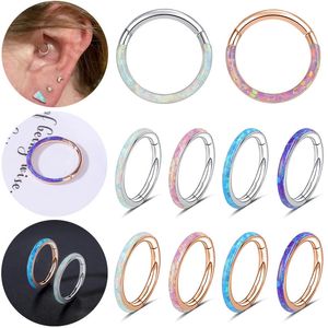 ZS 16G Blue Opal Neusring Rvs Septum Clicker Piercing Rose Goud Kleur Hoop Earring Tragus 240130