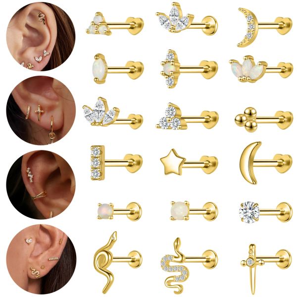 ZS 1PC 925 STERLING Silver Lip Ring Gold Couleur Labret LIP Stume Snake Cross Star Lie Piercing For Women Men 16g Cartilage Boucle d'oreille