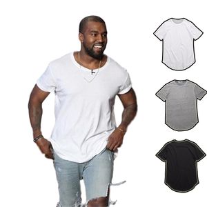 ZSIIBO TX135 T-Shirt pour hommes T-Shirt étendu ouest vêtements pour hommes ourlet incurvé longue ligne hauts Hip Hop urbain blanc