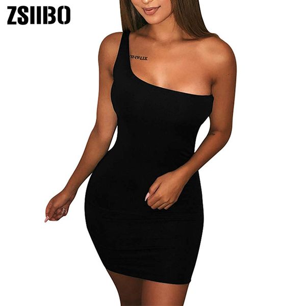 ZSIIBO femmes décontracté basique une épaule débardeur moulante à manches longues sans manches Mini Club robe livraison directe LYQ150