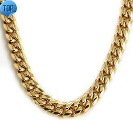 ZSLLZM MENS MIAMI CUBAN ketting 14K GOUD GODLACE Ketting vaste roestvrijstalen hiphop sieraden 10 mm/12 mm/14 mm 18-30 inch