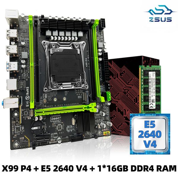 ZSUS X99 P4 Kit de placa base con Intel LGA20113 Xeon E5 2640 V4 CPU DDR4 16GB 116GB 2133MHZ memoria RAM NVME M2 SATA 240326