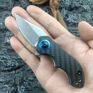 ZT 0022 Mini cuchillo plegable, cuchillo de bolsillo portátil para acampar, hoja de CPM-20CV, mango de fibra de carbono CNC, herramientas de caza para defensa al aire libre 0808 0562 BM 535 533