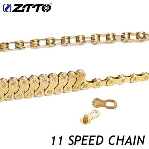 ZTTO 11 Speed ​​Bike Chain MTB Mountain Road 11s 22S Golden Golden 11Speed ​​Chains met ontbrekende schakel voor fietsonderdelen 0210