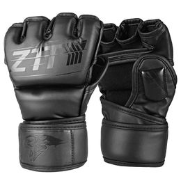 ZTTY demi doigt gants de boxe en cuir PU MMA combat coup de pied gants de boxe karaté Muay Thai entraînement gants d'entraînement hommes 240131