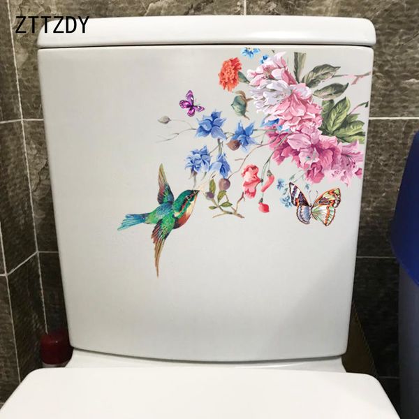ZTTZDY 22,7*22,7 CM pájaros y flores pegatinas para asiento de inodoro habitaciones clásicas calcomanía de pared decoración del hogar T2-0230