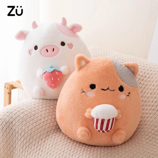 ZU Llegada Kawaii Animal de peluche Fresa Vaca Palomitas de maíz Gato Peluches Muñeca Huggable Grasa Gran Abrazo Almohada Sofá Cama Decoración Cojín 240124