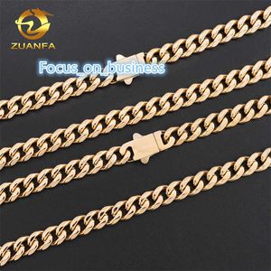 Zuanfa Jewelry Brand 316L Steel No-Tarnish 8mm 10 mm 12mm PVD Gold vergulde roestvrijstalen Miami Cuban Link Chain