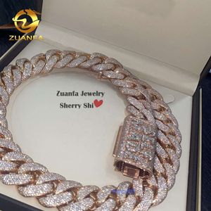 Zuanfa Jewelry Hip Hop Rose Rose Gold Made Made Name Clasp Miami VVS Moisanite Diamond Cuban Link chaîne avec 25m