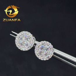 Zuanfa – boucles d'oreilles hip hop, bijoux, 4 ronds au milieu, en Moissnite, pour femmes et hommes, en argent, rappeur