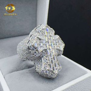 ZUANFA – bague hip hop en argent sterling 925, bijoux Moissanite, bague croisée, baguette VVS Moissanite, bague en diamant pour hommes