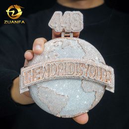 Zuanfa Jewelry Sterling Sier personnalisé Two Tone 3d Earth Hip Hop Iced Out VVS Moisanite Diamond Pendant pour hommes
