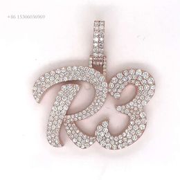 Zuanfa – collier avec pendentif en diamant personnalisé, nouvelle lettre et numéro combiné glacé VVS Moissanite S en argent Sterling