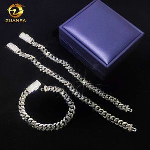 Zuanfa Vvs Moissanite Diamond Clasp 8mm brede massief zilveren Cubaanse ketting wit vergulde heren hiphop mode ketting armband