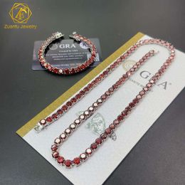 Zuanfu – chaîne de tennis premium, bijoux personnalisés, blanc/jaune/or rose, forme ronde de 4mm, couleur rouge, moissanite