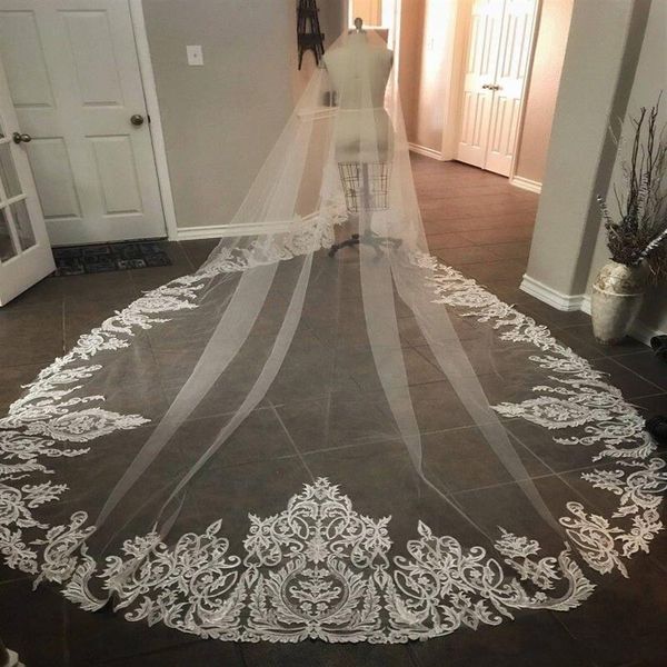 Zuhair Murad 2 niveaux voiles de mariée 3 M 2 M longueur cathédrale dentelle appliqué bord mariée voiles de mariage couverture visage 205t