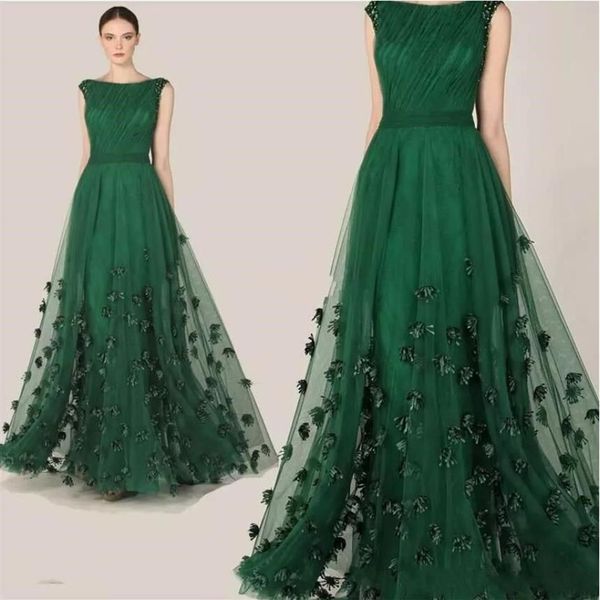 Zuhair Murad 2020 robes de soirée vert émeraude manches courtes robes de bal femmes sur mesure dentelle appliques occasion spéciale Dress247m