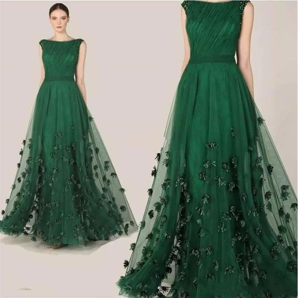 Zuhair Murad 2020 Robes De Soirée Vert Émeraude Cap Manches Robes De Bal Femmes Sur Mesure Dentelle Appliques Occasion Spéciale Dress2506