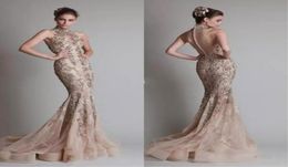 Zuhair Murad 2020 Avondjurken High Neck Sweep Train Champagne Mermaid Prom jurken Appliques knoppen terug speciale gelegenheid Dress7064499