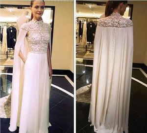 Zuhair Murad Arabische elegante avondjurken met cape hoge nek kant prom jurken vloer lengte plus size speciale gelegenheid jurk