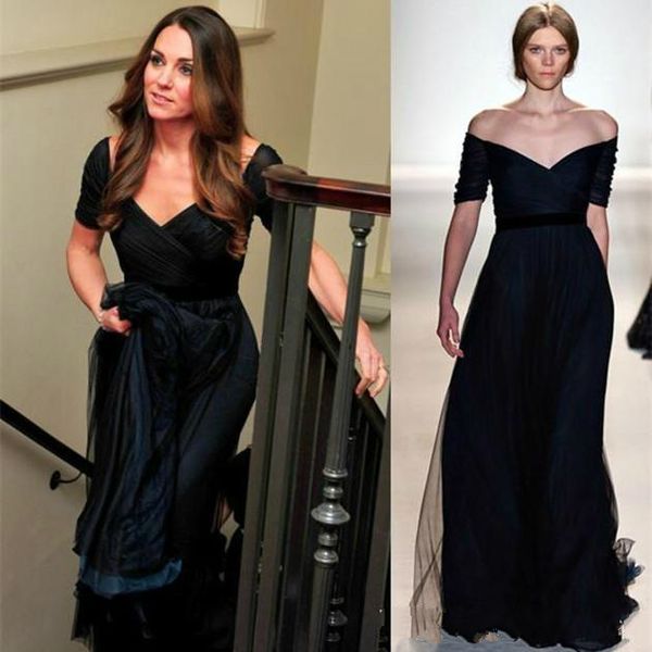 zuhair murad Robe Jenny Packham Kate Middleton Bleu Marine Robes De Soirée En Mousseline De Soie Manches Courtes Tapis Rouge Celebrity Prom Party Robes