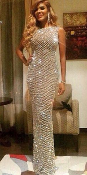 Zuhair Murad robe de soirée sexy argent corps clouté taille brillante robe longue