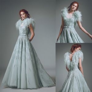 Zuhair Murad Avondjurken 2020 Kant Applicaties Feather Prom Gowns Custom Made Backless Floor Length Plus Size Special Gelegenheid Jurk