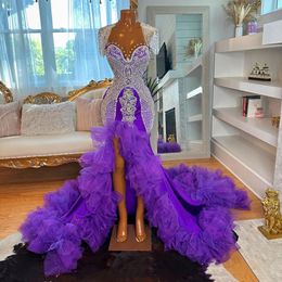 Robe De bal violette Sexy pour filles noires, à volants, tenue De soirée De remise de diplôme, formelle, 2024