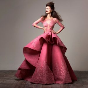 Zuhair Murad Fantasy Avondjurken Charming See Through Lace Applique Lange Mouwen Fromal Avondjurken Custom Made Sexy Red Carpet Dress