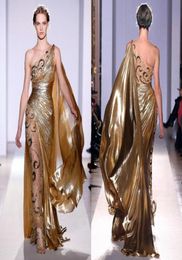 Zuhair Murad Haute Couture Appliqués Gouden Avondjurken Lange zeemeermin Eén schouder met appliqués Doorzichtige vintage optocht Galajurk5364253