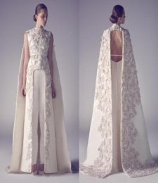 Zuhair Murad col haut longues robes de bal Applique gaine Pageant fendue devant robe de soirée formelle pour 2020 nouvelle soirée arabe D3511526