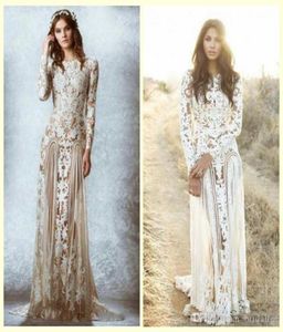 Zuhair Murad Lace Vintage Trouwjurken op maat gemaakt lange mouwen Court Train Beach Country Bridal Jurets Crew Aline prachtige LAC5582585