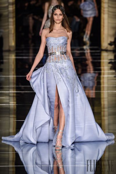 Zuhair Murad Robes De Bal Bustier Perlé Appliqued Sexy Haut Split Satin Bleu Formelle Robes De Soirée Sur Mesure Robes De Soirée