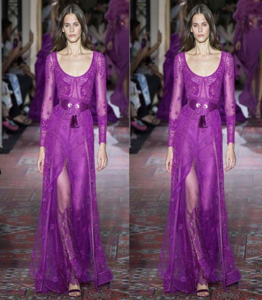 Zuhair Murad violet robes de soirée encolure dégagée à manches longues Illusion robe de soirée longueur de plancher robes de soirée de bal 8493433